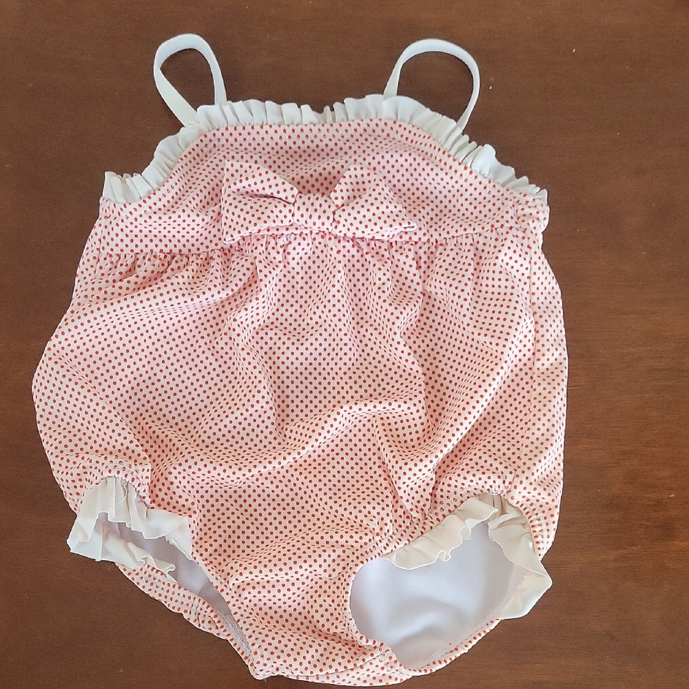 Janie and Jack Red & White Polka Dot Bathing Suit 6-12M